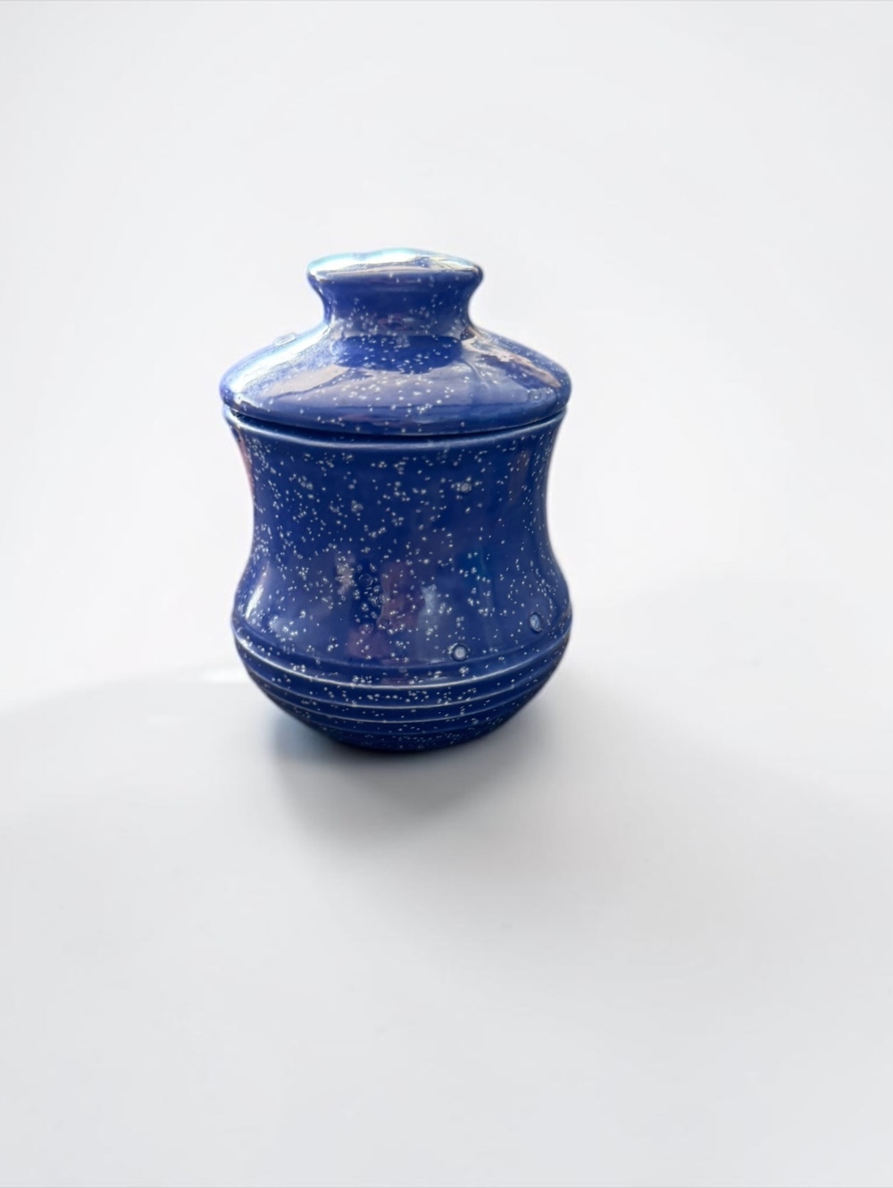 Vintage Blue Speckled Mini Ceramic Covered Jar Mid-Century Modern Decorative Pot